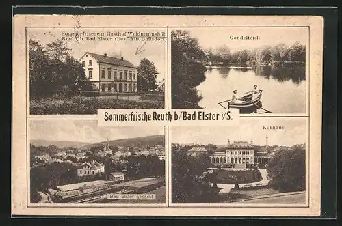 AK Bad Elster i. S., Gasthof Weidmannshöh, Gondelteich und Kurhaus