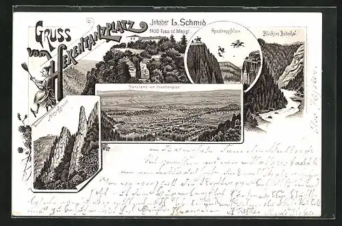 Vorläufer-Lithographie Thale / Harz, 1895, Hotel am Hexentanzplatz, Inh. L. Schmid, Hirschgrund