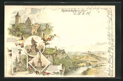 Lithographie Saaleck, Rudels-Burg, Bismarck-Denkmal, Kaiser-Denkmal