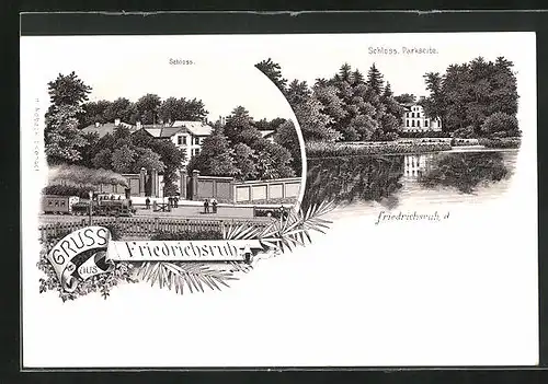 Lithographie Friedrichsruh, Schloss und Schloss Parkseite