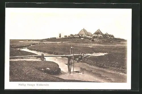 AK Hallig Hooge, Mitteltritt mit Windmühle