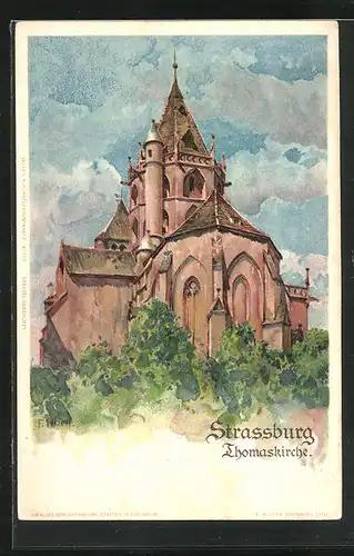 Künstler-AK Franz Xaver Hoch: Strassburg, Totalansicht der Thomaskirche