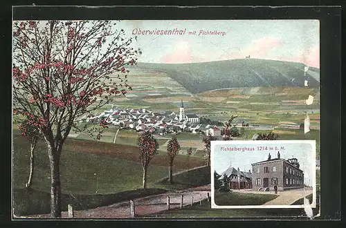 AK Oberwiesenthal, Blick auf den Ort und Fichtelberg