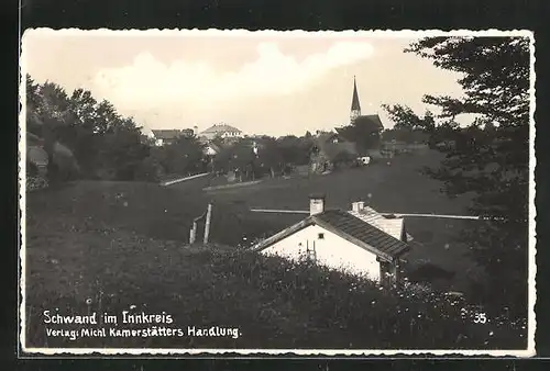 AK Schwand / Bez. Braunau, Ortspartie mit Kirchturm