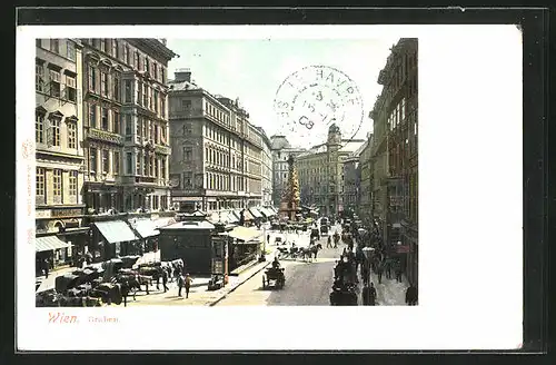 AK Wien, Graben mit Geschäften und Litfasssäule