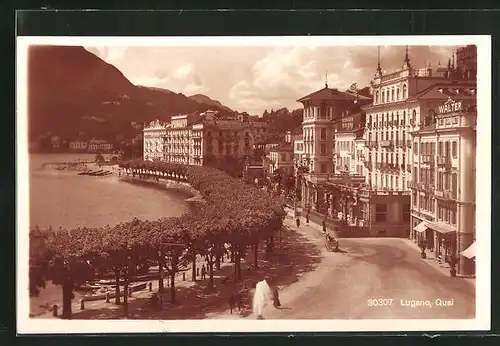 AK Lugano, Quai mit Hotel Walter
