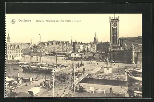 AK Oostende, Statie en Panorama van den Ingang der Stad