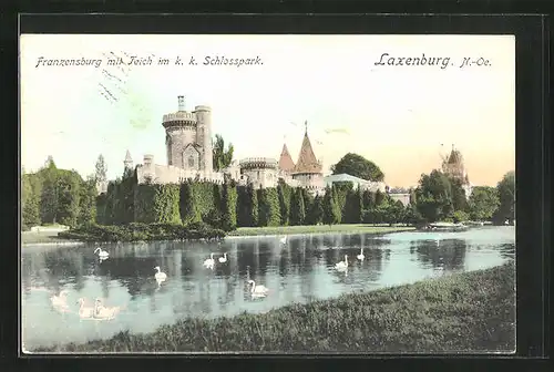 AK Laxenburg, Franzensburg mit Teich im k. k. Schlosspark