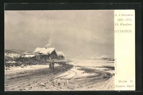 AK Winterlandschaft mit Haus und Bauern, Rotes Kreuz Russland