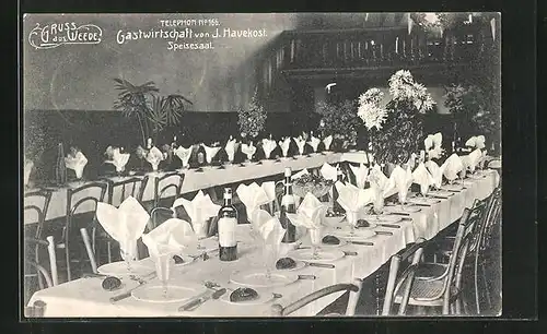 AK Weede, Speisesaal des Gasthauses von J. Havekost