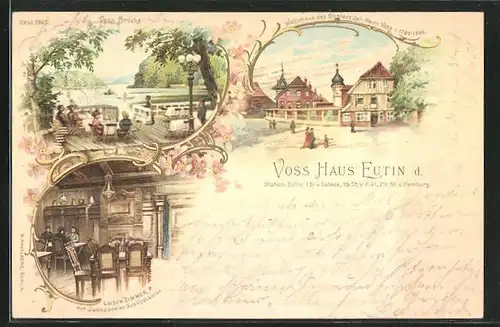 Lithographie Eutin, Wohnhaus des Dichters Joh. Heinr. Voss, Voss-Brücke, Luisenzimmer
