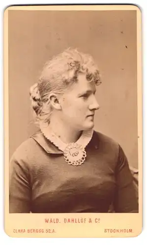 Fotografie Wald. Dahllöf & Co., Stockholm, Clara Bergsg. 52 A, Portrait bürgerliche Dame mit Kragenbrosche