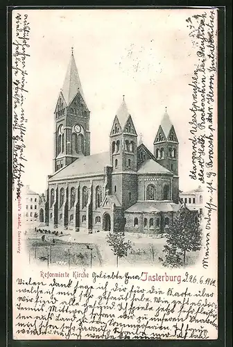 Relief-AK Insterburg, Reformierte Kirche, Gebäudeansicht