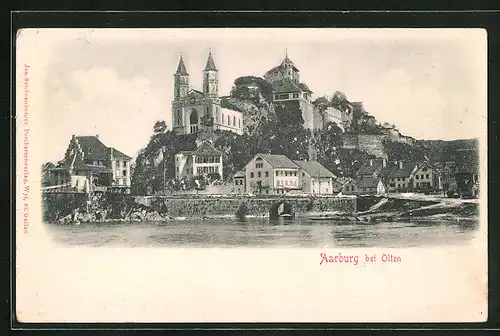 Relief-AK Aarburg, Blick auf die Aarebrücke und die Burg