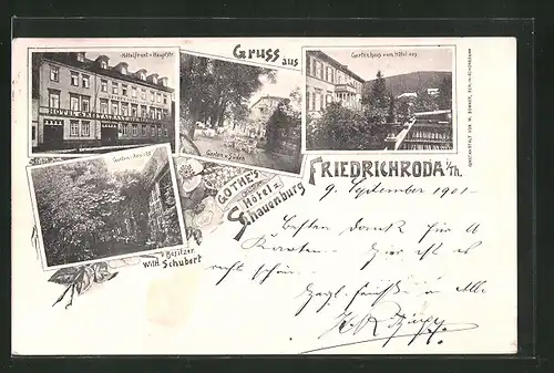 AK Friedrichroda / Th., Hotel an der Hauptstrasse, Ansichten auf den Garten