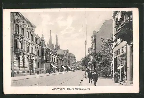 AK Solingen, Obere Kaiserstrasse gegen Kirche