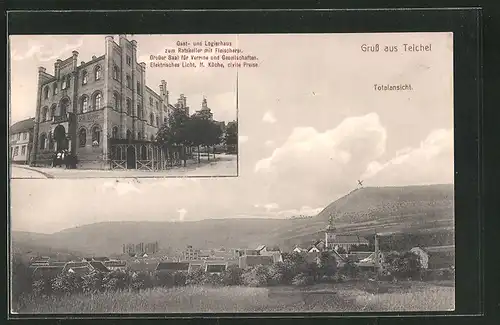 AK Teichel, Gasthaus Zum Ratskeller mit Logierhaus, Gesamtansicht