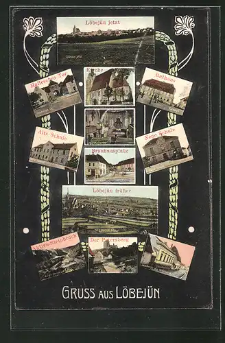 AK Löbejün, Ansicht von früher und jetzt, Hallesches Tor, Petersberg