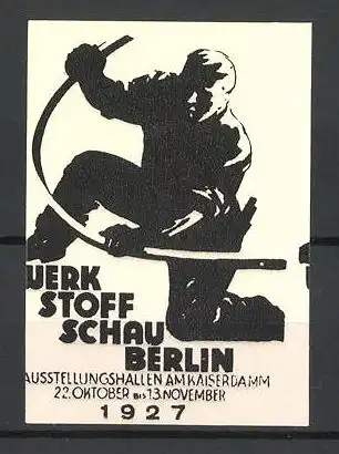 Reklamemarke Berlin, Werkstoff-Schau 1927, Schmied biegt eine Eisenstange