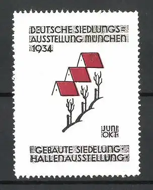 Reklamemarke München, Deutsche Siedlungs-Ausstellung 1934, Messelogo Häuser & Bäume