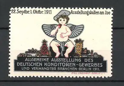 Reklamemarke Berlin, Allgemeine Ausstellung des Deutschen Konditorengewerbes 1911, Engel mit Keks