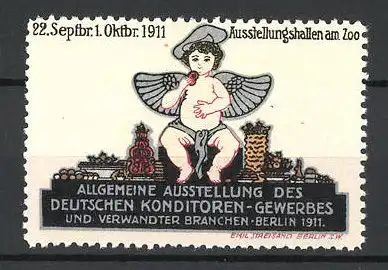 Reklamemarke Berlin, Allgemeine Ausstellung des Deutschen Konditorengewerbes 1911, Engel mit Keks