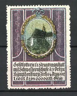 Reklamemarke Geldlotterie f. e. Krankenanstalt mit Schwesternschule d. z. Ord. zu Nymphenburg 1912, Gebäudeansicht