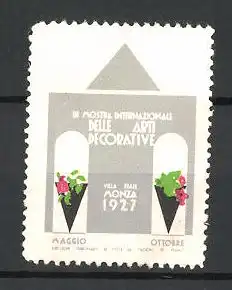 Reklamemarke Monza, III. Mostra Internazionale delle Arti Decorative 1927, Blumenbuketts im Turm