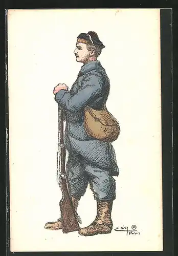 Künstler-AK sign. Edy: Soldat in Uniform mit Gewehr