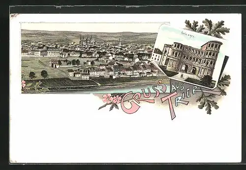 Lithographie Trier, Porta Nigra, Gesamtansicht