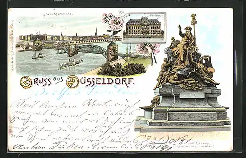 Lithographie Düsseldorf, Neue Rheinbrücke, Ständehaus