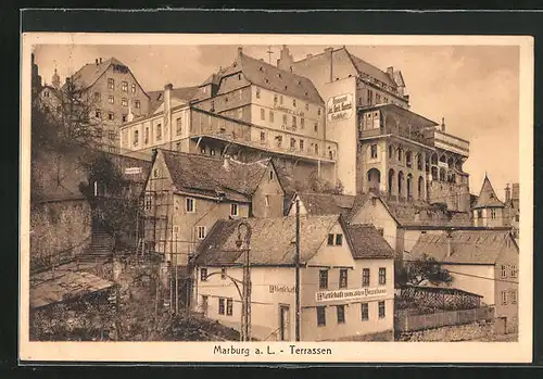 AK Marburg a. L., Gasthof zum alten Brauhaus, Terrassen