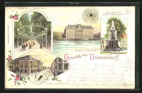 Lithographie Düsseldorf, Tonhalle und Schadowstrasse, Ständehaus