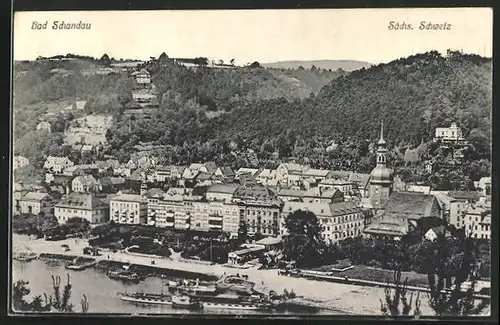 AK Bad Schandau / Sächs. Schweiz, Teilansicht mit Booten