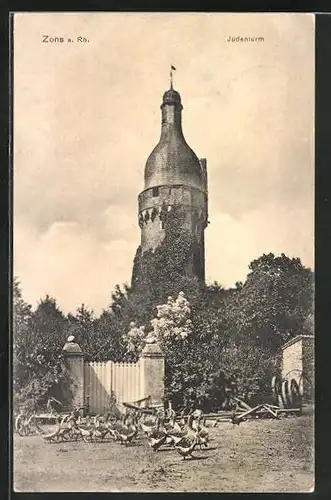 AK Zons a. Rh., Blick auf den Judenturm