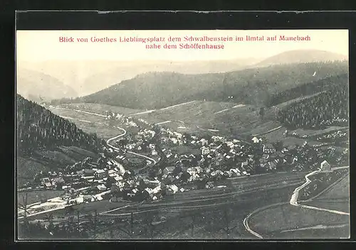 AK Manebach, Blick von Goethes Lieblingsplatz dem Schwalbenstein