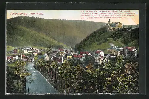 AK Schwarzburg / Thür. Wald, Ortschaft aus der Vogelschau