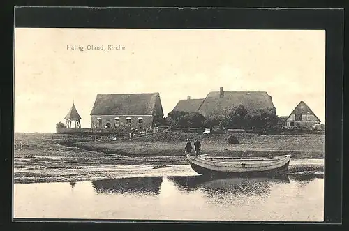 AK Hallig Oland, Blick auf die Kirche