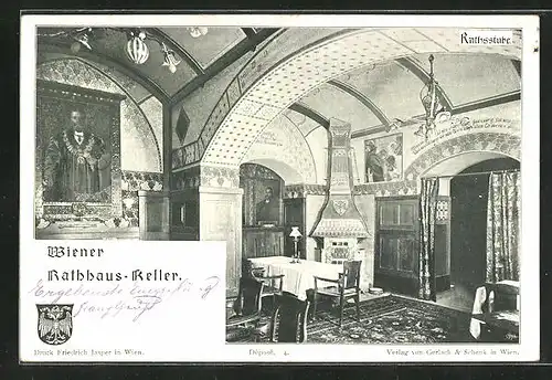 AK Wien, Gasthaus Wiener Rathaus-Keller, Ratsstube, Innenansicht