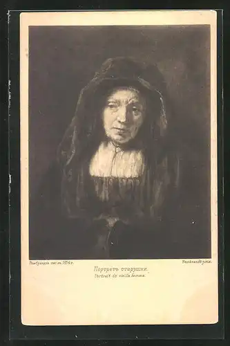 AK Portrait de vieille femme, Rembrandt, Rotes Kreuz Russland