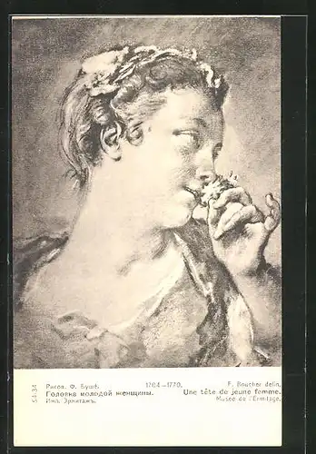 AK F. Boucher, Une tete de jeune femme, Musée de l`Ermitage, Rotes Kreuz Russland