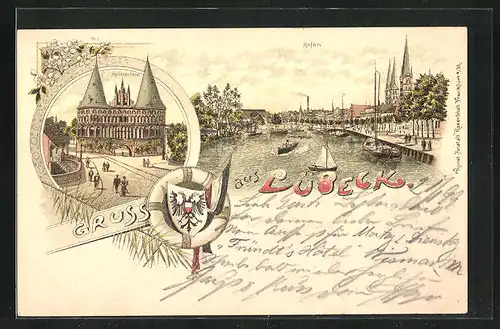 Lithographie Lübeck, Holstentor, Hofen