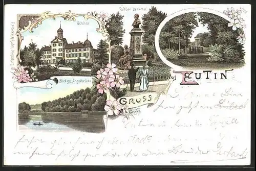 Lithographie Eutin, Angelbrücke und Schloss