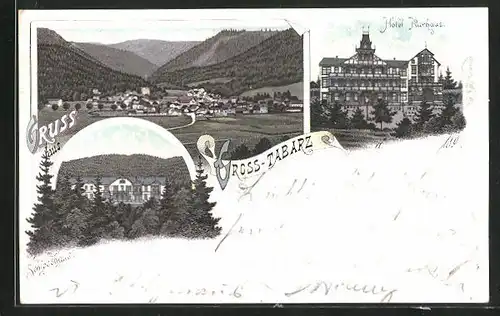 Lithographie Gross-Tabarz, Hotel Kurhaus und Schiesshaus