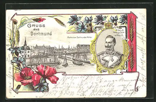 Lithographie Dortmund, Partie vom Dortmunder Hafen