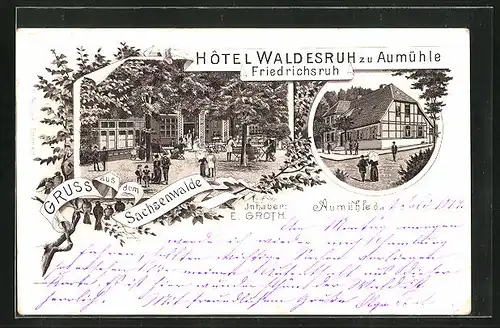 Lithographie Friedrichsruh, Hotel Waldesruh zu Aumühle Friedrichsruh