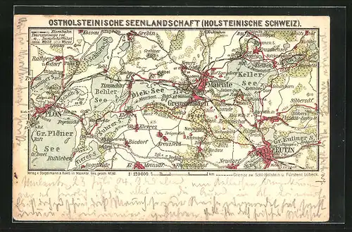 AK Gremsmühlen, Ostholsteinische Seenlandschaft als Landkarte