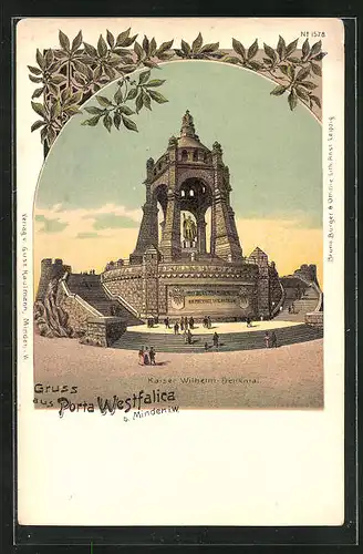 Lithographie Porta Westfalica, Kaiser-Wilhelm-Denkmal