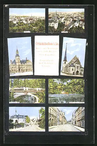 AK Crimmitschau i. Sa., Rathaus, Panorama, Königstrasse