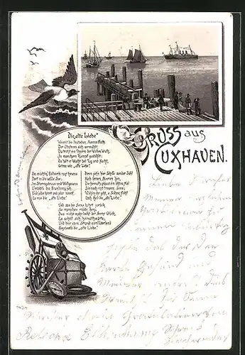 Lithographie Cuxhaven, Anlegestelle, Text: Die alte Liebe